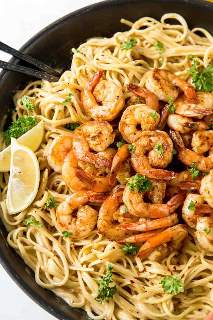 Easy cajun shrimp pasta made in a skillet