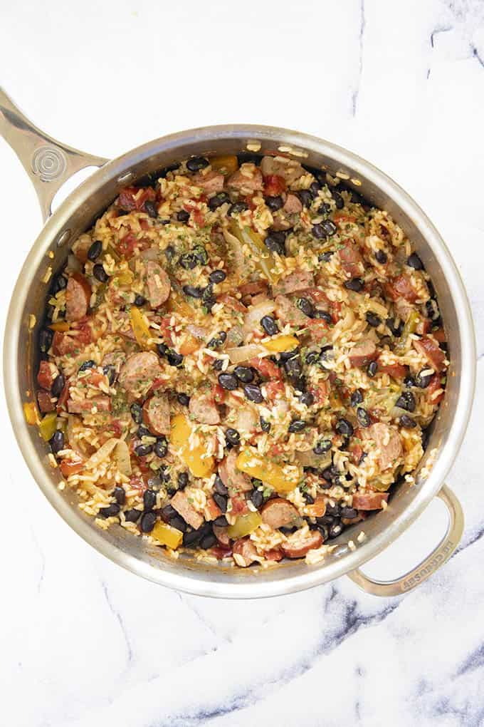 rice and beans in skillet