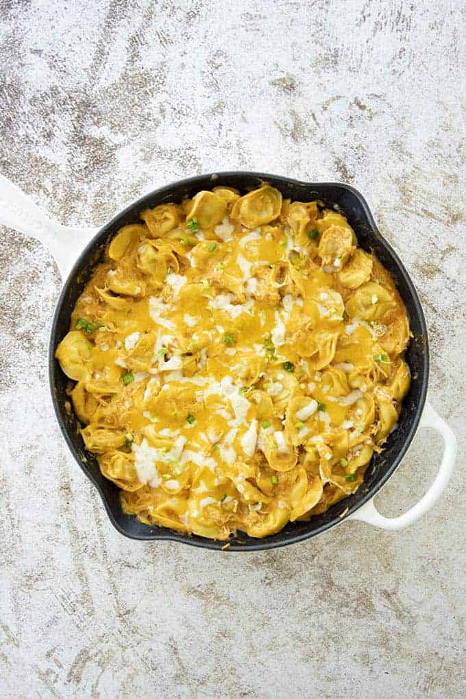 buffalo chicken tortellini in pan