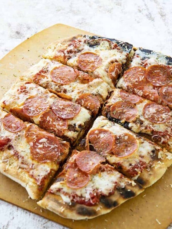 grilled pizza cut in slices