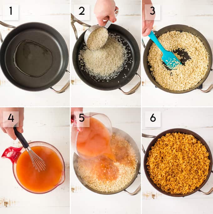 Step-by-step collage of making Spanish Rice