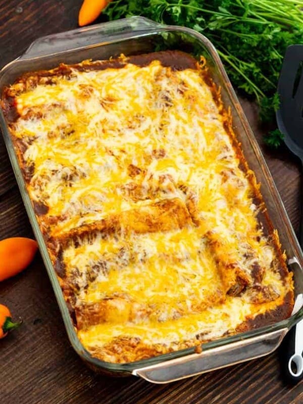 Cheese Enchiladas baked in a casserole dish
