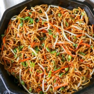 Pan Fried Noodles in a pan