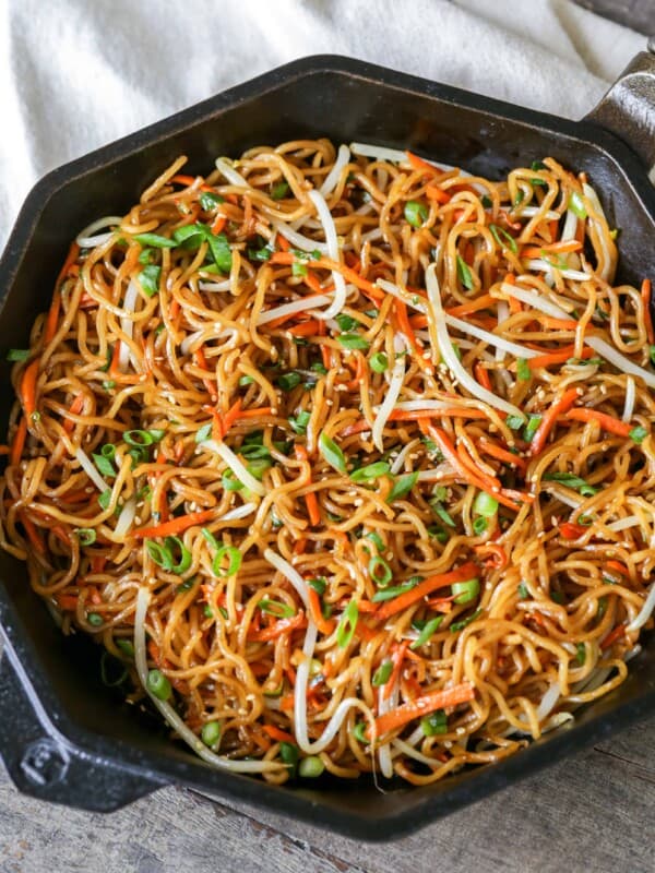 Pan Fried Noodles in a pan