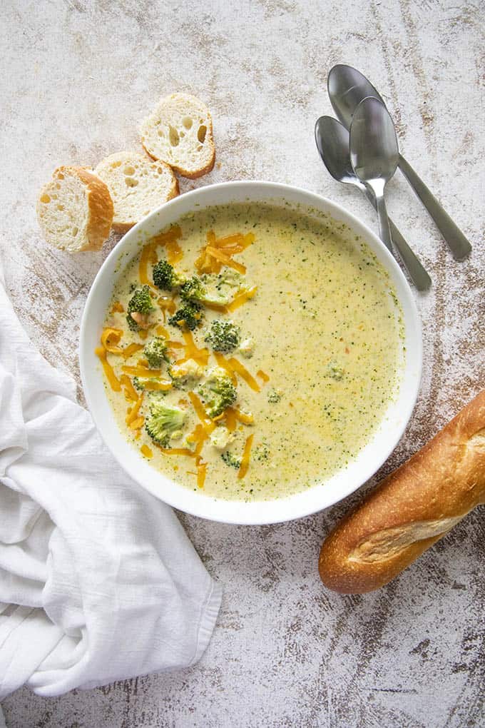 bowl of broccoli cheddar cheese soup