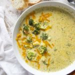 broccoli cheddar soup in a bowl