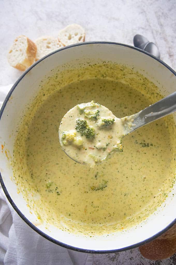 broccoli cheese soup in a large pot