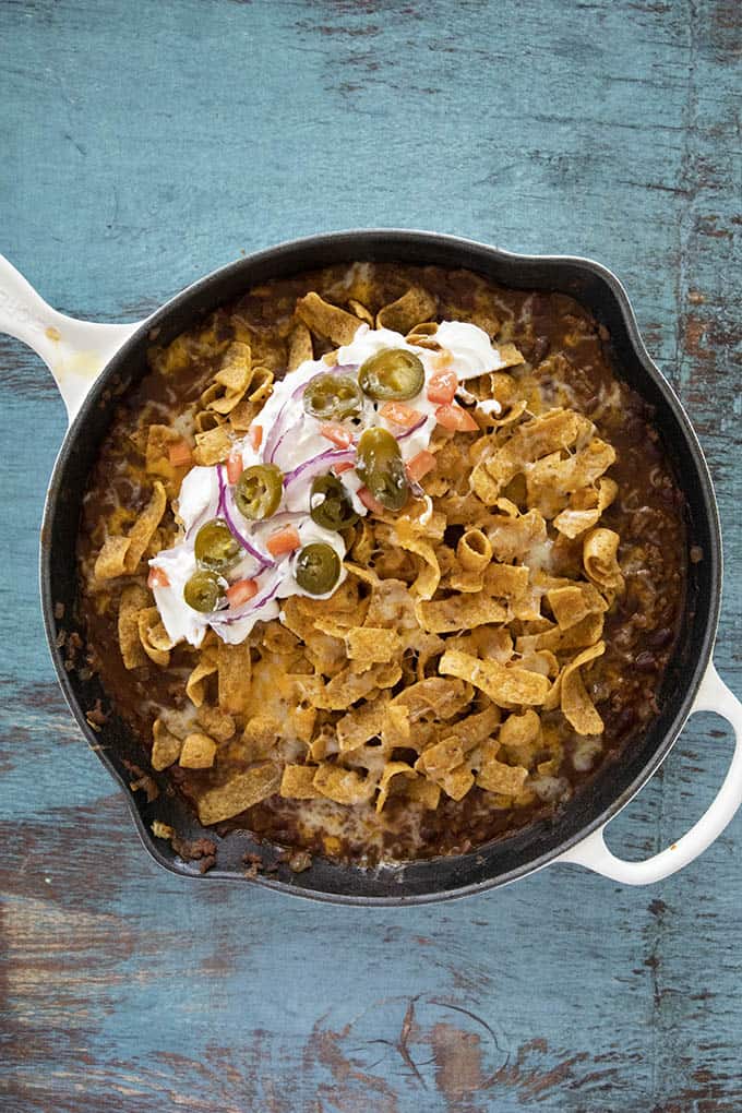 frito pie in skillet