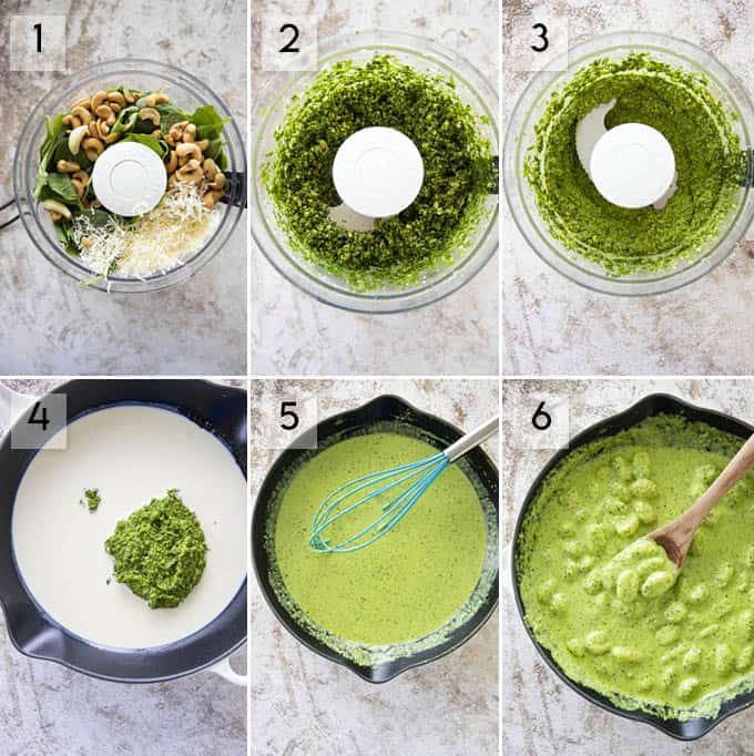 photo collage how to make gnocchi with creamy pesto