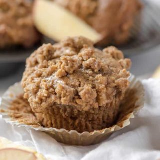 apple cinnamon muffin with a crumble topping