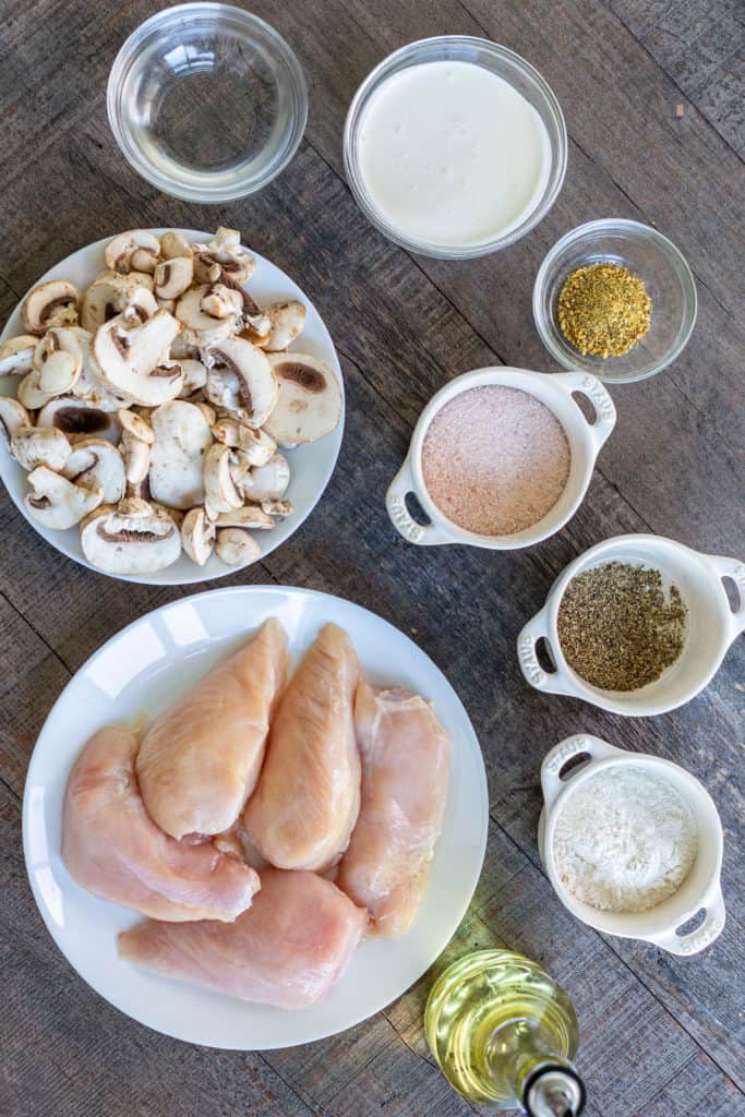 Ingredients for the instant pot chicken and mushroom