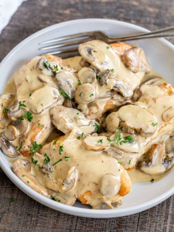 Pot Chicken With Mushrooms in a serving plate