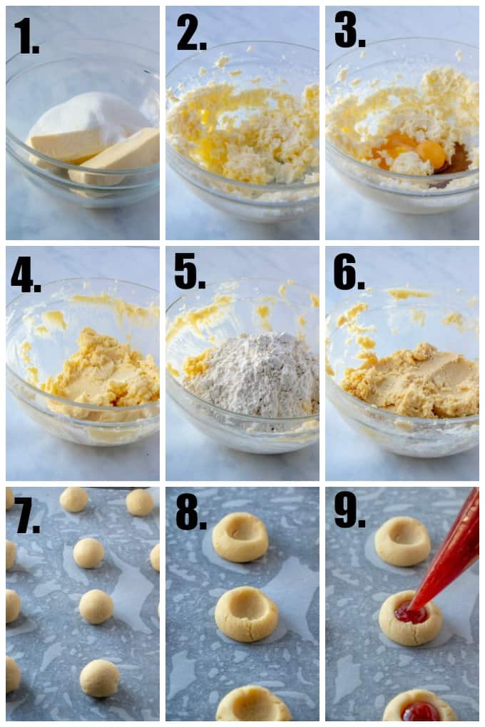 Step by step photos on how to make Thumbprint Cookies