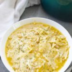 butternut squash soup lasagna style in a bowl