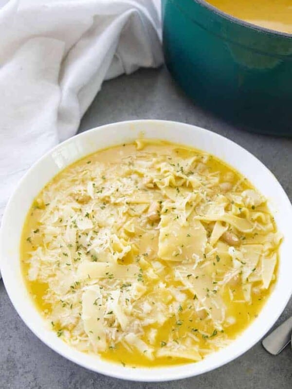 butternut squash soup lasagna style in a bowl