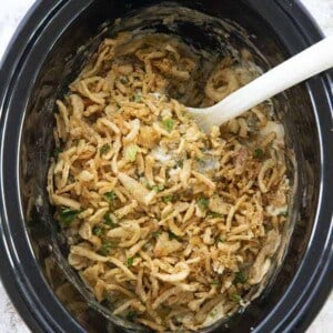 photo of green bean casserole made in slow cooker