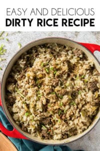 This Easy Dirty Rice recipe is the perfect side dish! Made with cajun seasoning, ground beef, white rice and a few other ingredients, this rice side dish is great for serving with dinner.