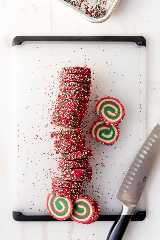 An image of a roll of homemade slice and bake Christmas cookies.