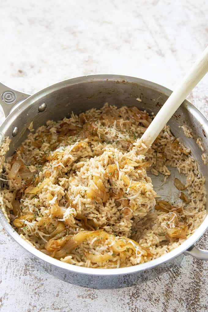 pot of french onion rice