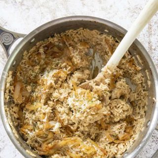 french onion rice in pot