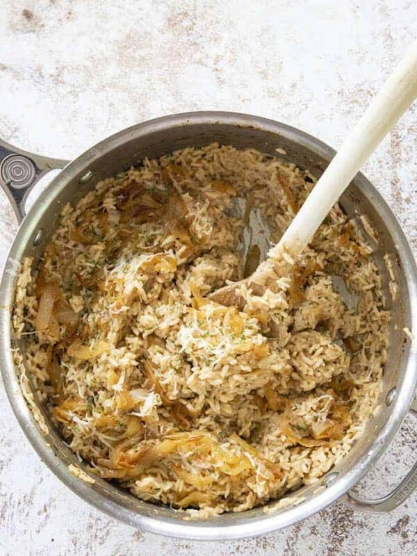 french onion rice in pot