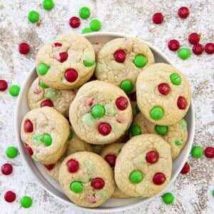 m&m cookies on plate