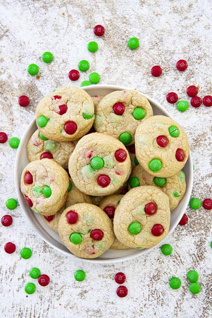 m&m cookies on plate