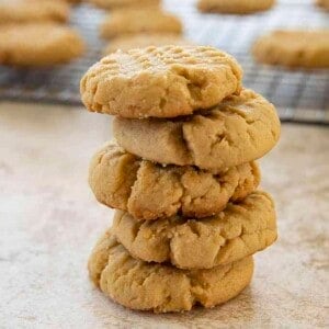 peanut butter cookies in a stack
