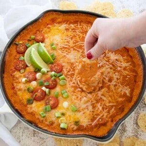 chicken enchilada dip on chip