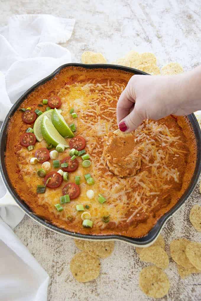 chicken enchilada dip on chip