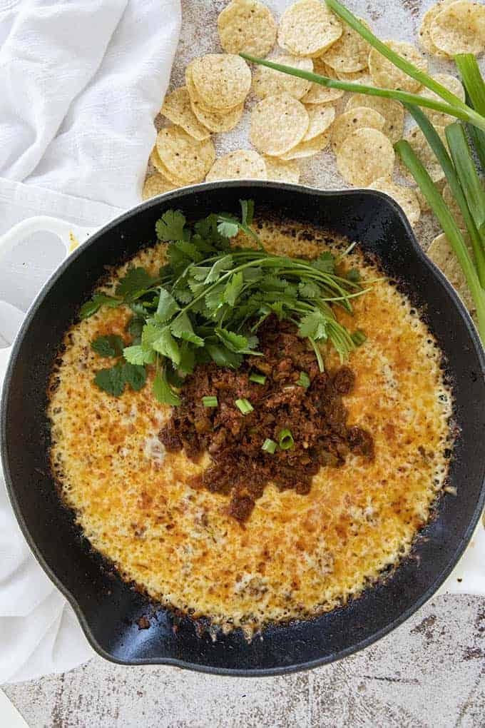 queso fundido recipe in cast iron skillet