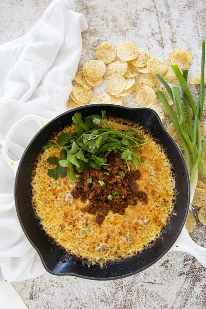 queso fundido in skillet