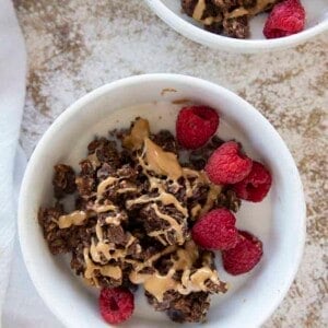 baked oatmeal in a bowl with berries
