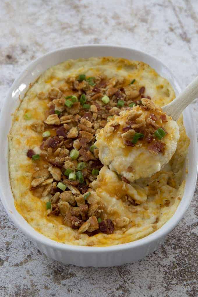 mashed potato casserole in a spoon