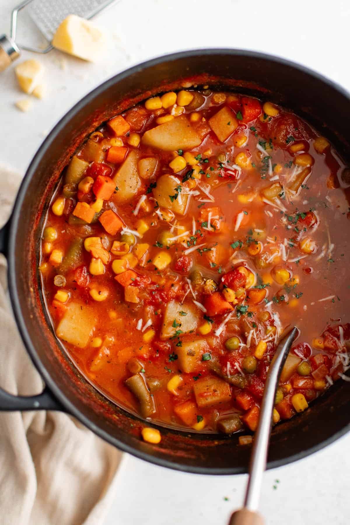 vegetable soup in a soup pot