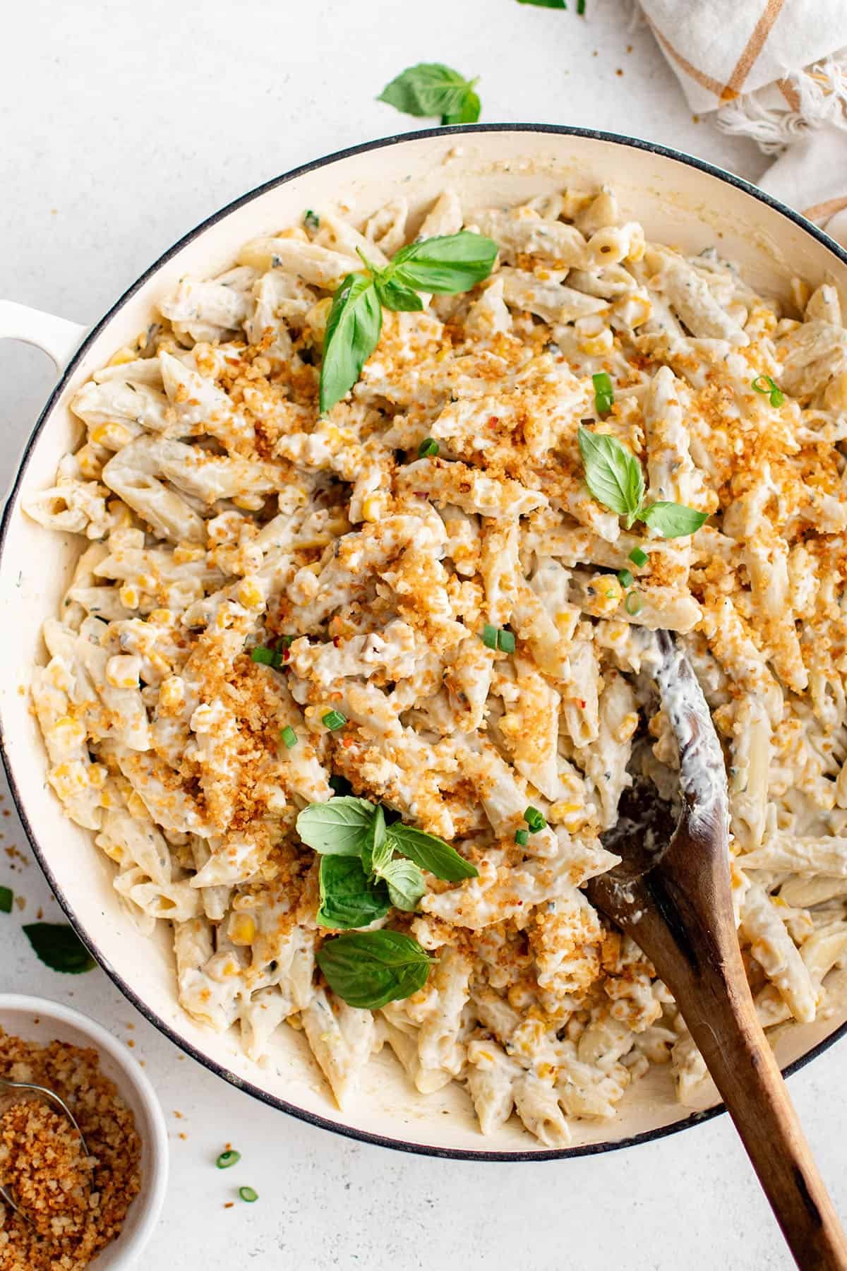 corn pasta in a skillet