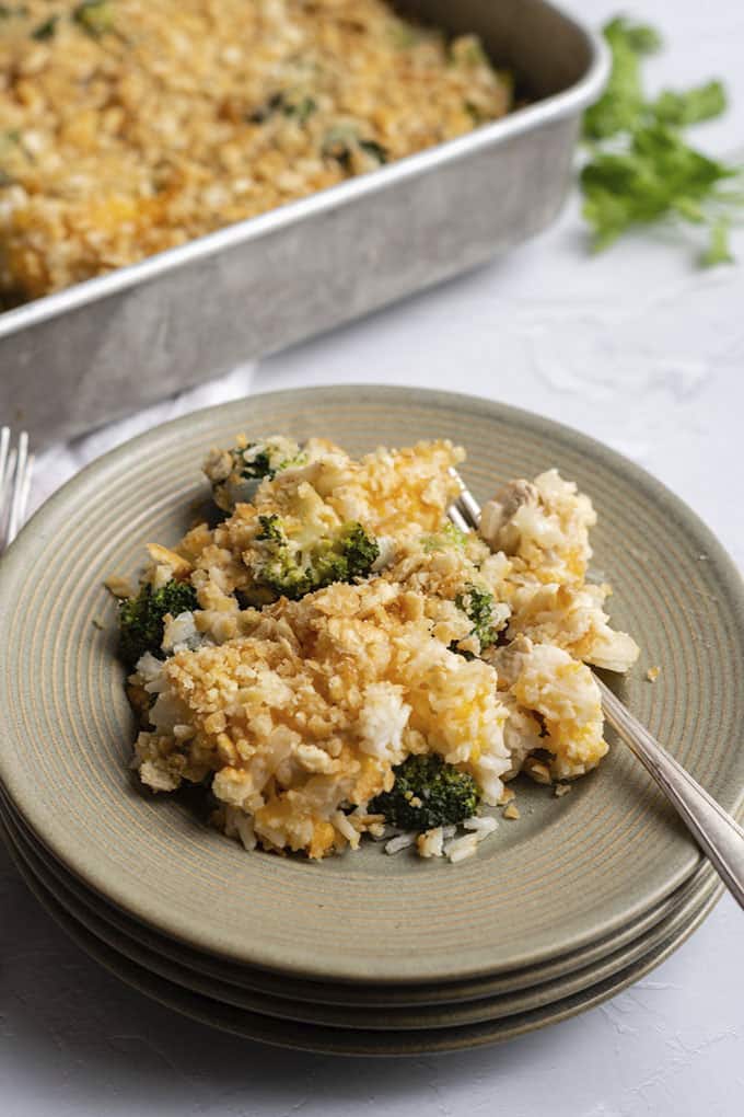 chicken and rice casserole on a plate
