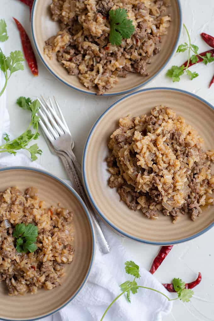 korean beef and rice on plate