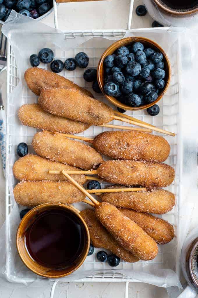 Corn dogs made shop with pancake batter