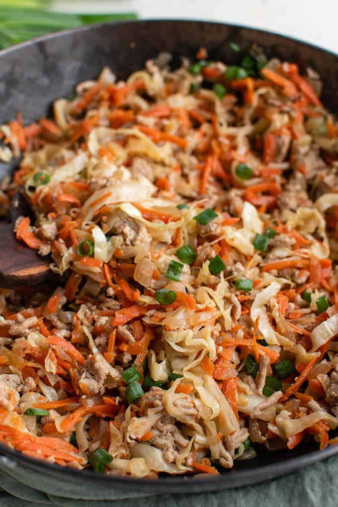 egg roll bowl in a skillet