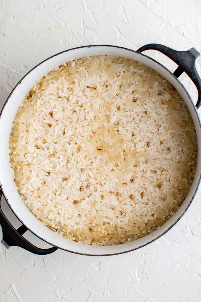 photo of lemon rice in a pot