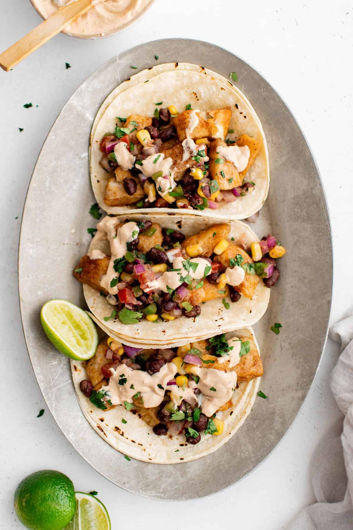 fish tacos on a serving platter