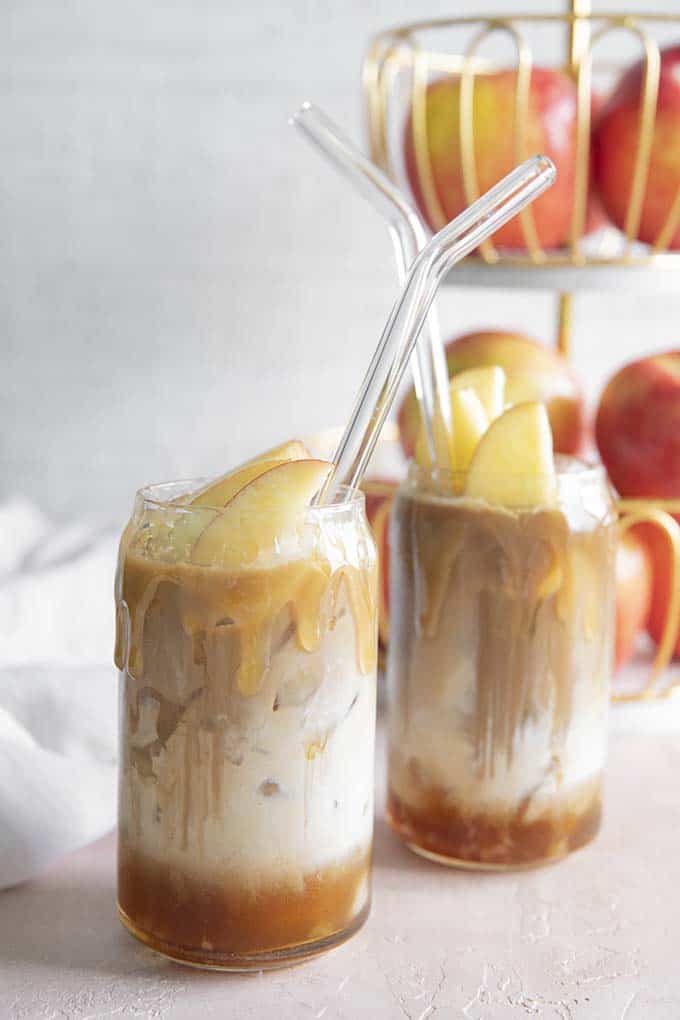 brown sugar apple iced coffee in a glass