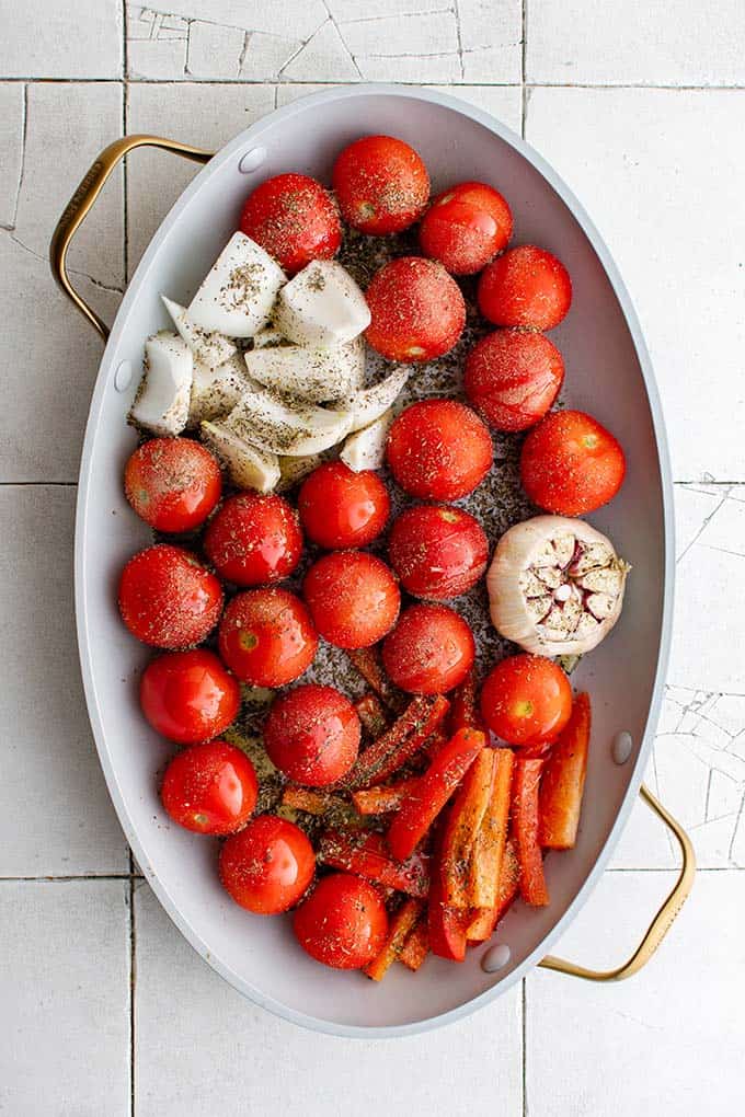 roasted tomatoes on a pan