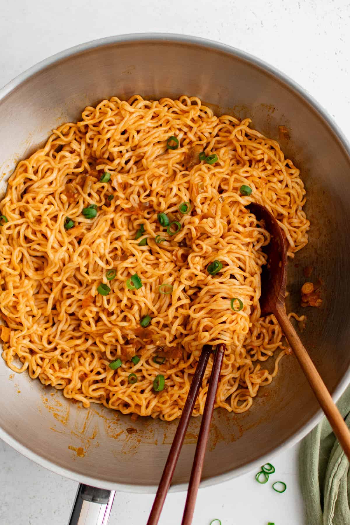 firecracker spicy noodles in a pan 