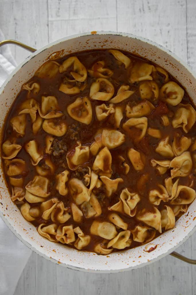 pot of tortellini lasagna soup