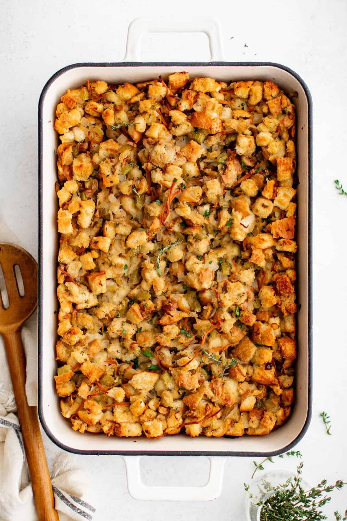 classic stuffing recipe in a baking dish