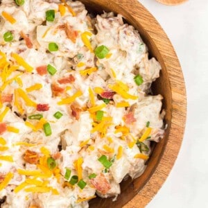 baked potato salad in a bowl