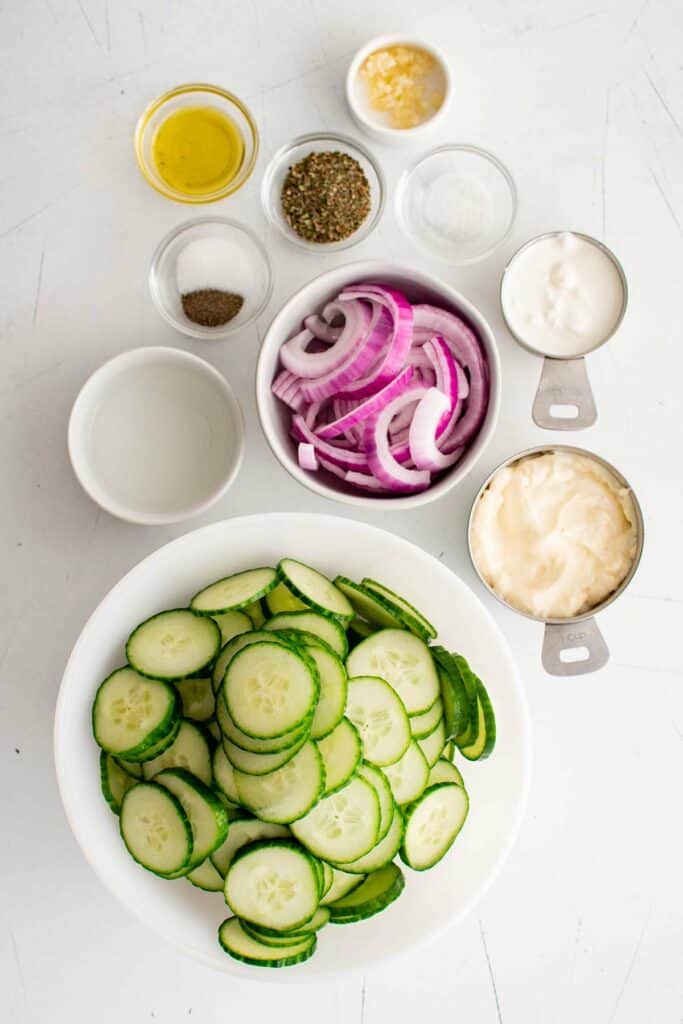 ingredients to make cucumber salad with creamy dressing