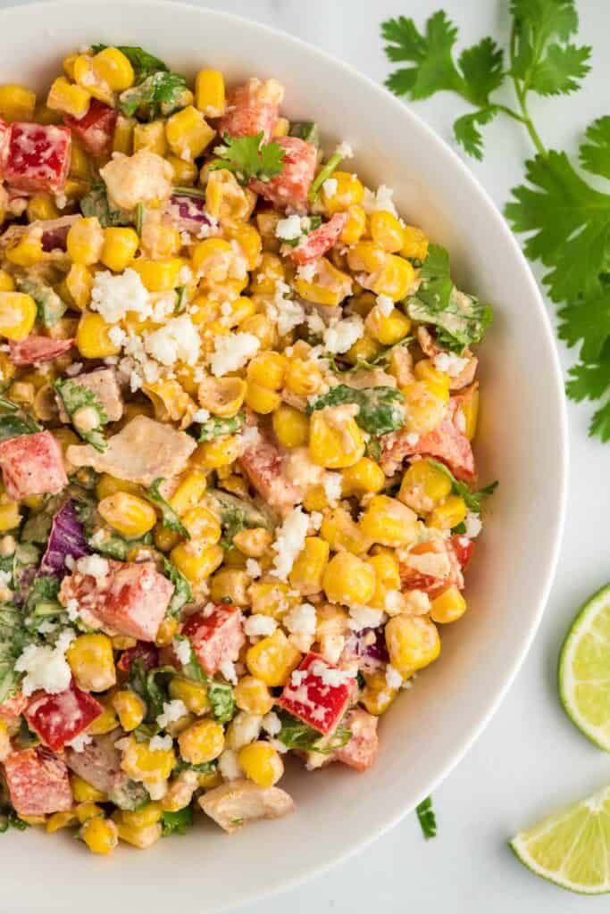mexican street corn salad in bowl